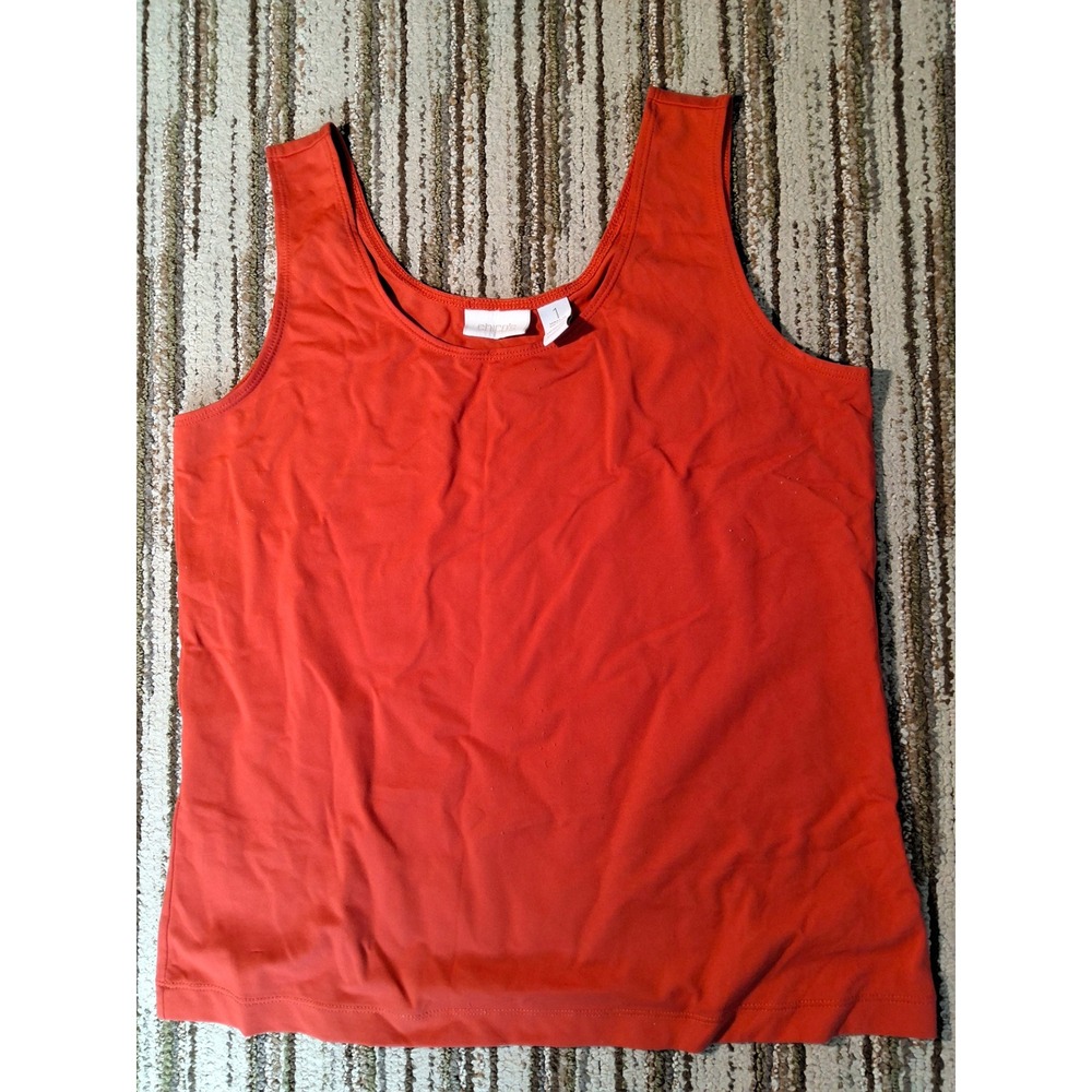 Chicos Orange Microfiber Tank Top Scoop Neck Sleeveless Size 1 M